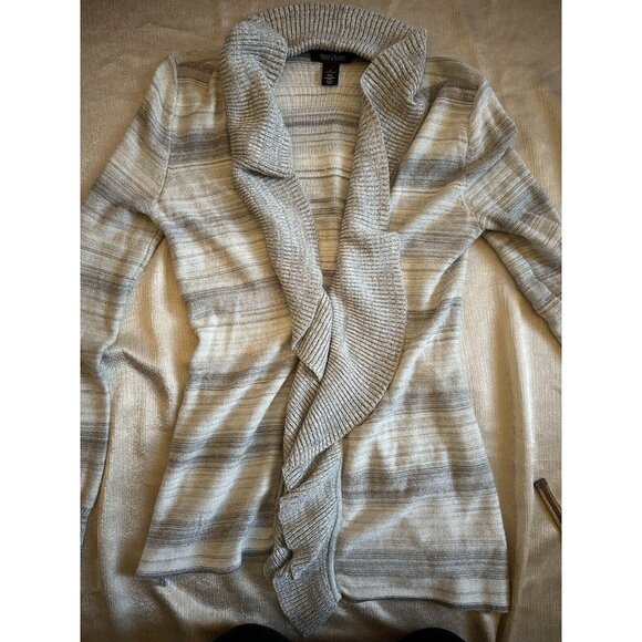 GORGEOUS WHBM Silver Gray Striated Metallic Waterfall Cardigan Sweater Small - Picture 10 of 13